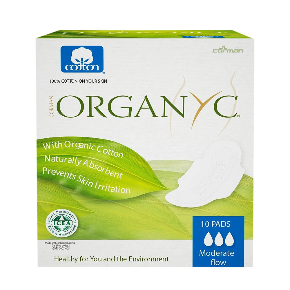 Organyc Moderate Flow Sanitary Pads - Pack of 10