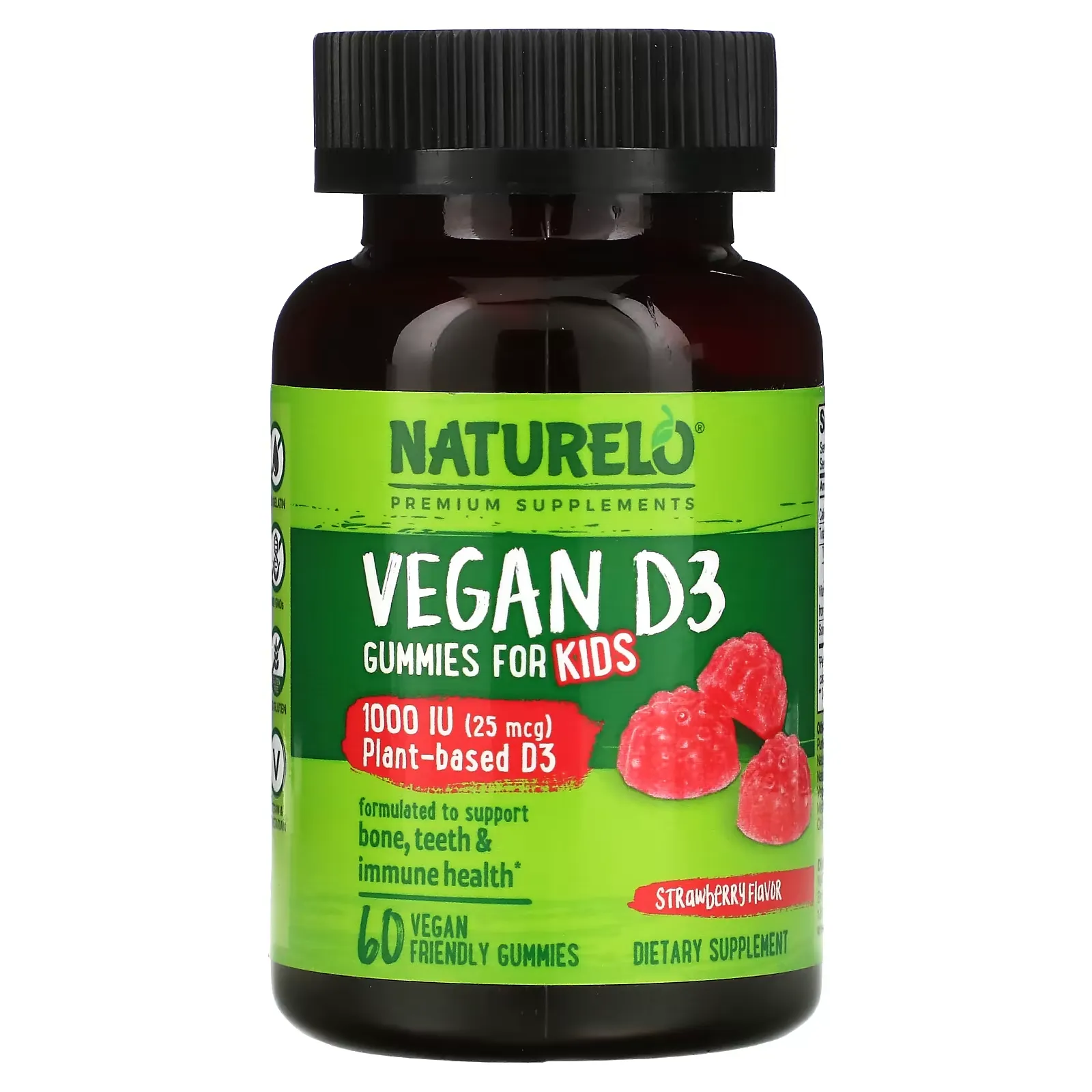 Vegan D3 for Kids, Strawberry, 1,000 IU (25 mcg), 60 Vegan Friendly Gummies