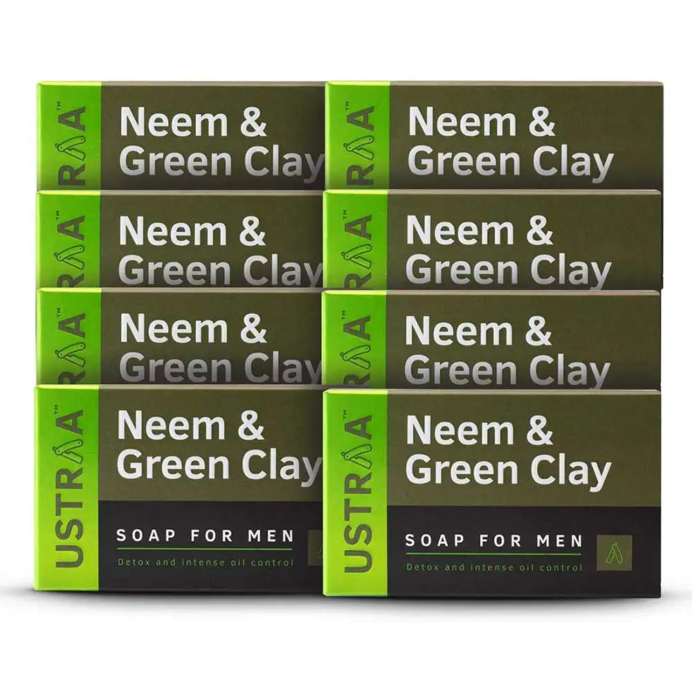 Ustraa Neem & Green Clay Soap (Pack of 8),  100 g  for Men