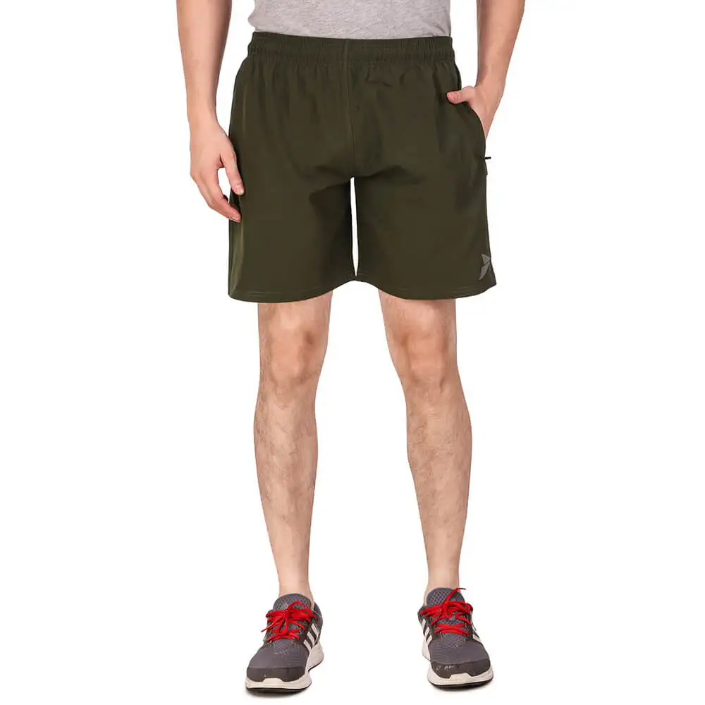 Fitinc N S Lycra Shorts with Both Side Safety Zippered Pockets,  XL  Mud Green