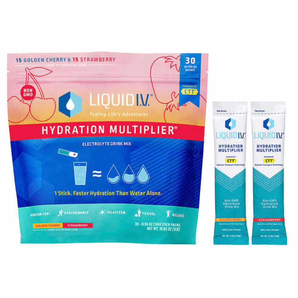 Liquid IV Hydration Multiplier - Variety Pack (Golden Cherry/Strawberry) - 30 Total Packets