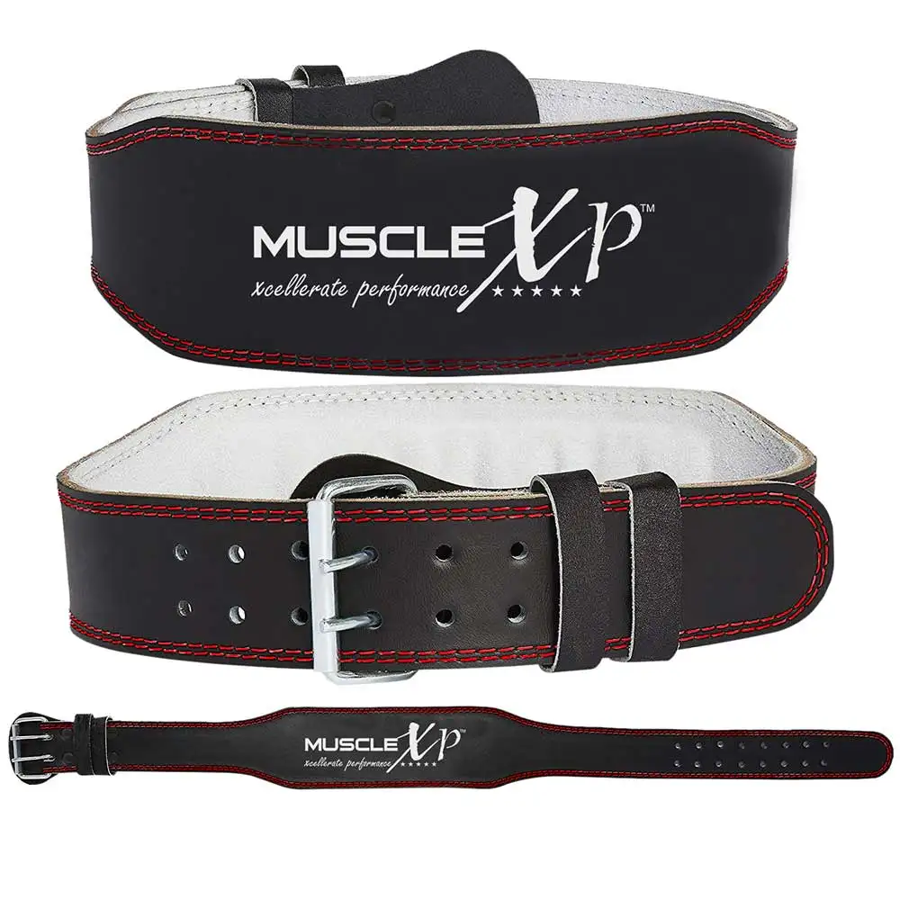 MuscleXP Leather Weight Lifting Gym Belt,  Black  XL