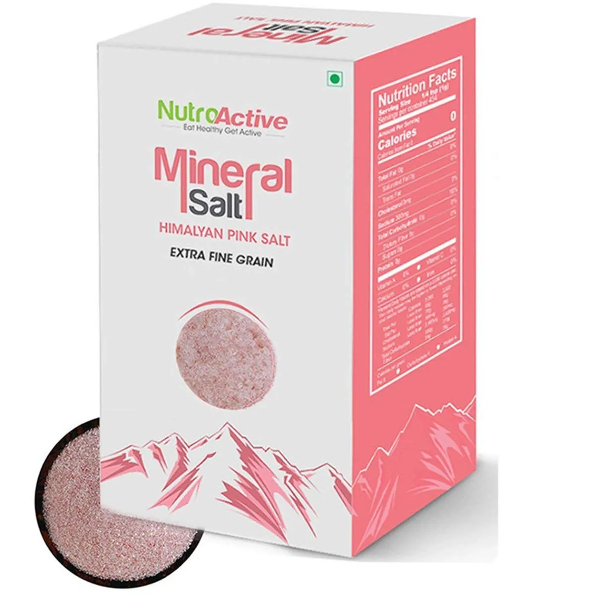 NutroActive Mineral Salt Himalayan Pink Salt Extra Fine Grain (0.5-1 mm)