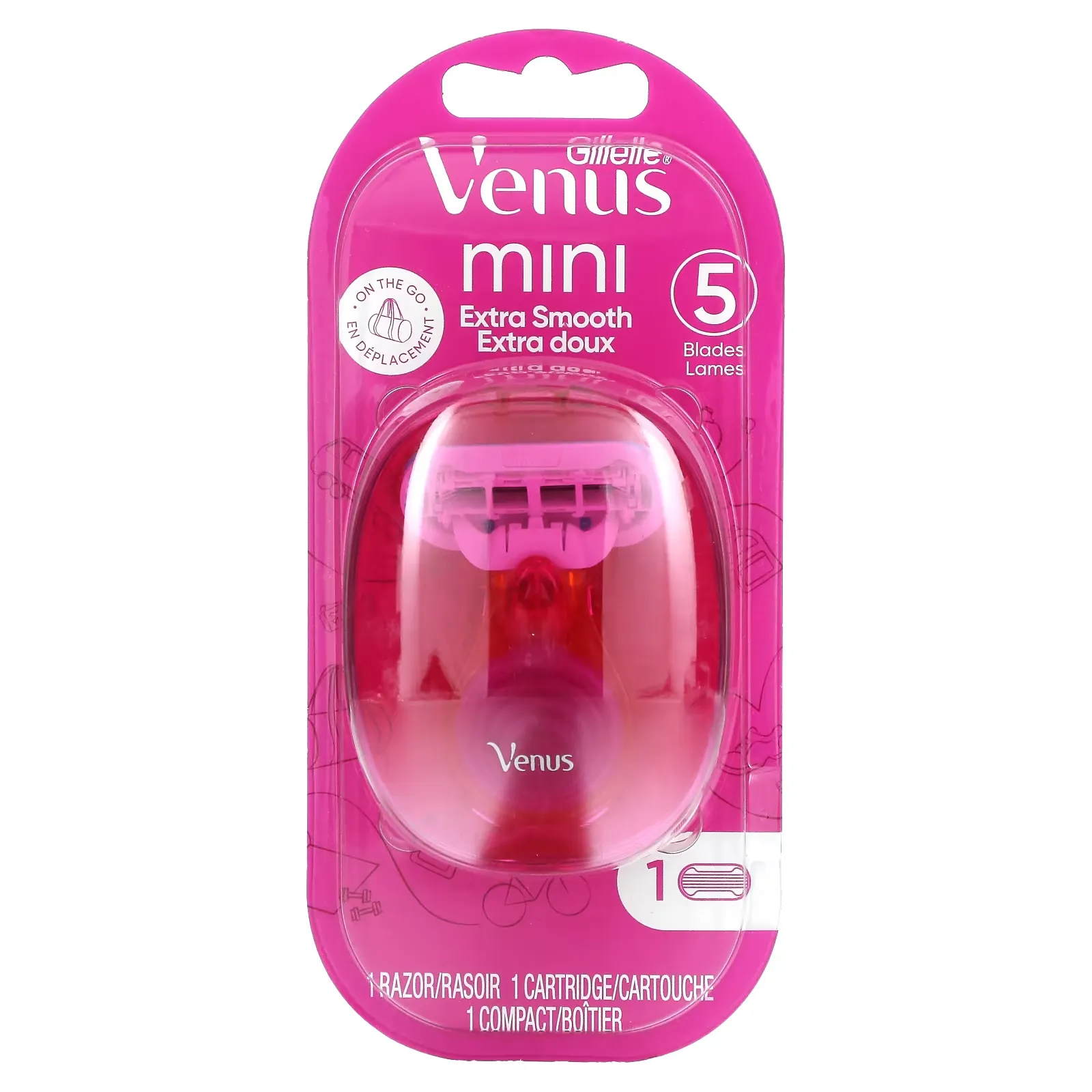 Venus, Mini Razor, Extra Smooth, 1 Razor, 1 Cartridge, 1 Compact