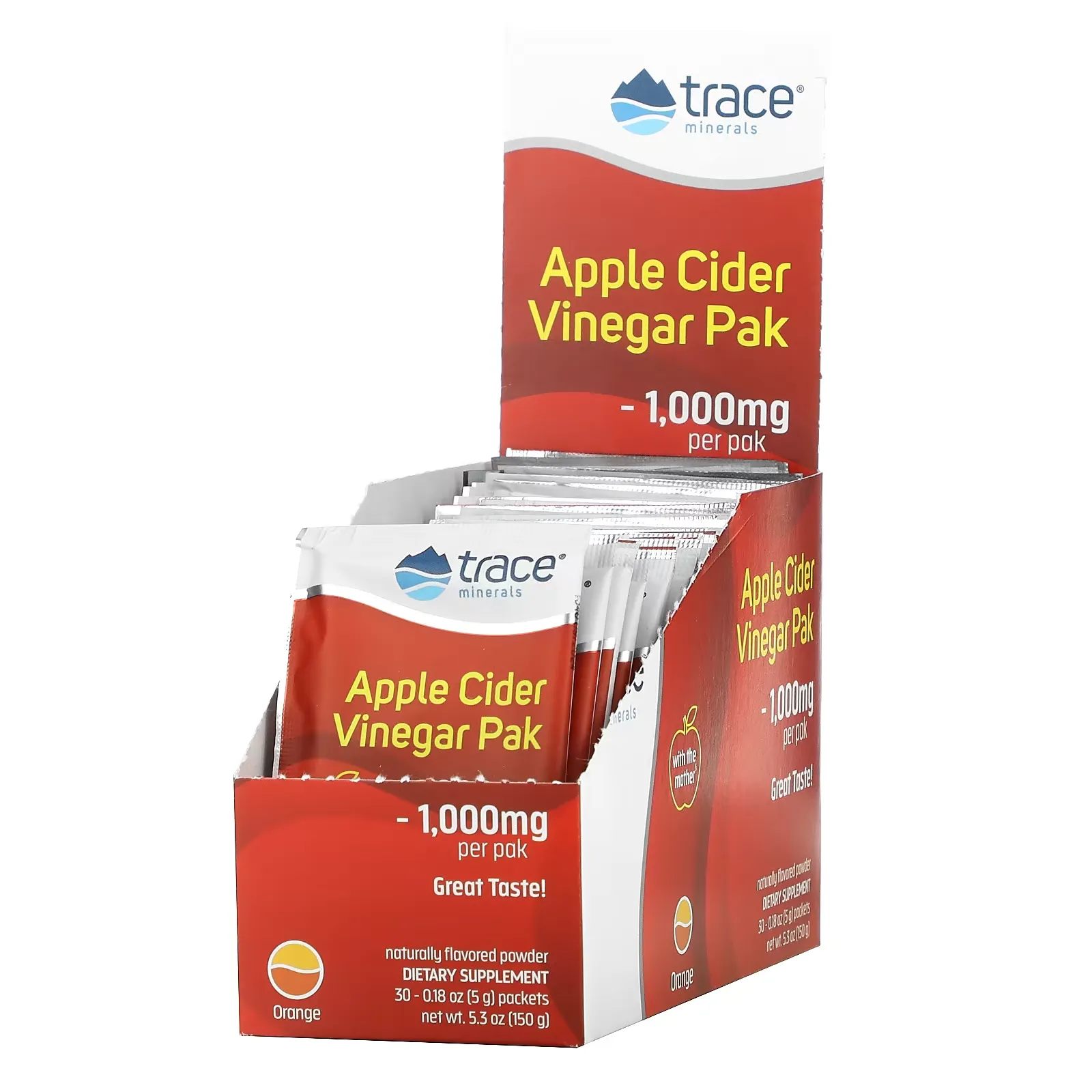 Organic Apple Cider Vinegar, Orange, 1,000 mg, 30 Packets, .18 oz (5 g) Each