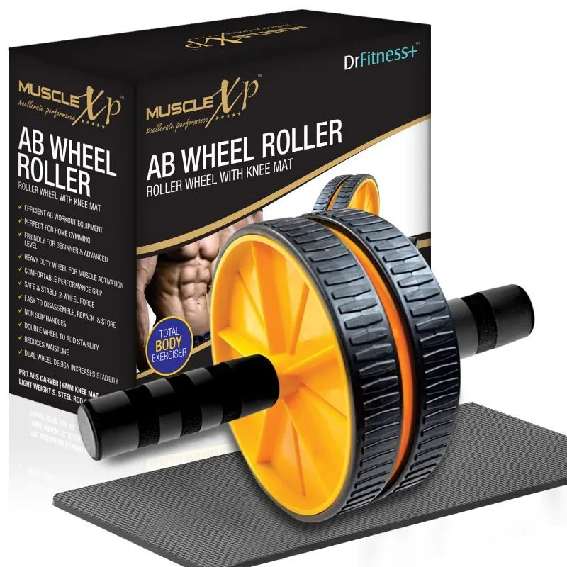 MuscleXP Drfitness+ Ab Wheel Roller - Black / Yellow