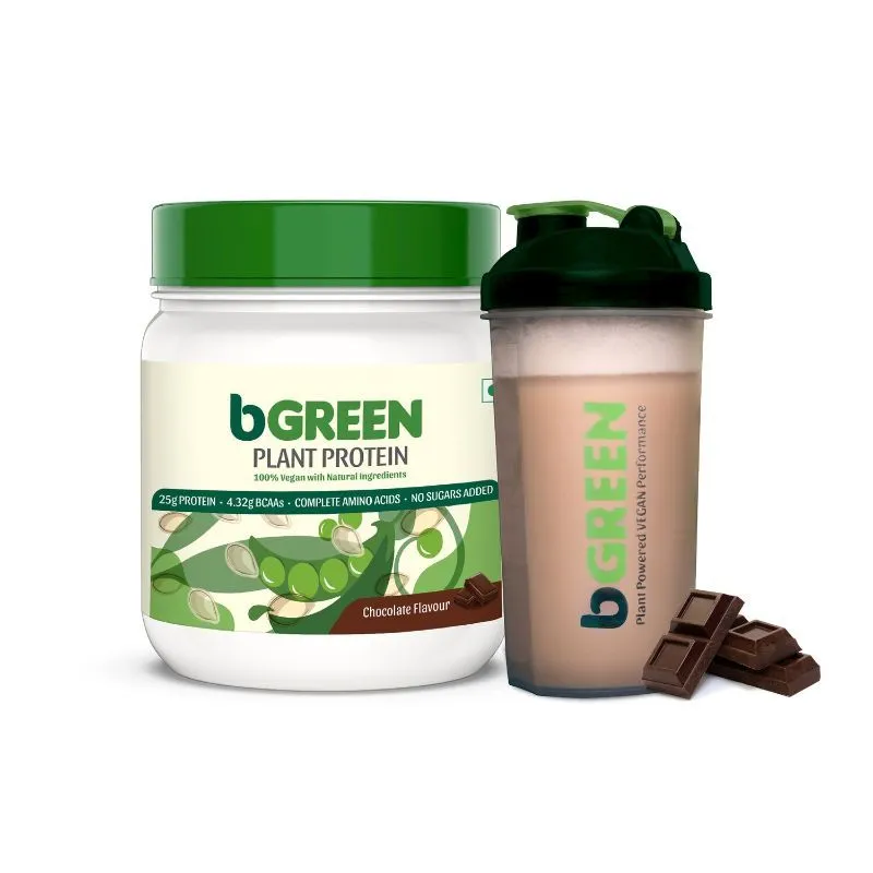 bGREEN by HealthKart Vegan Plant Protein Powder, 25 g Protein (Chocolate) with Shaker