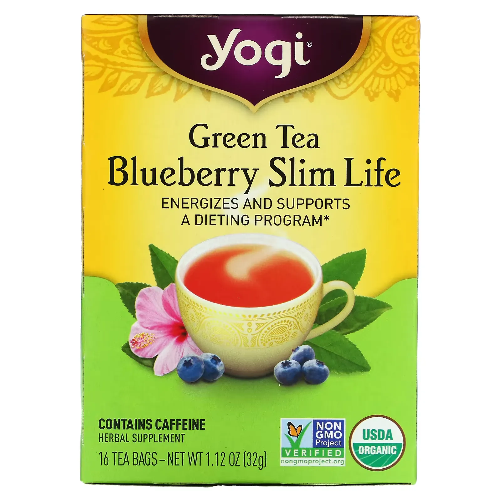 Green Tea Blueberry Slim Life, 16 Tea Bags, 1.12 oz (32 g)