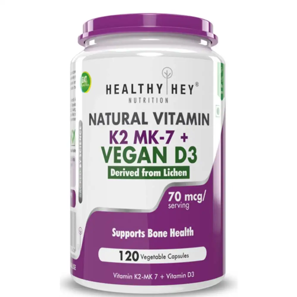 HealthyHey Nutrition Natural Vitamin K2 MK7 with Vegan D3,  Unflavoured  120 capsules