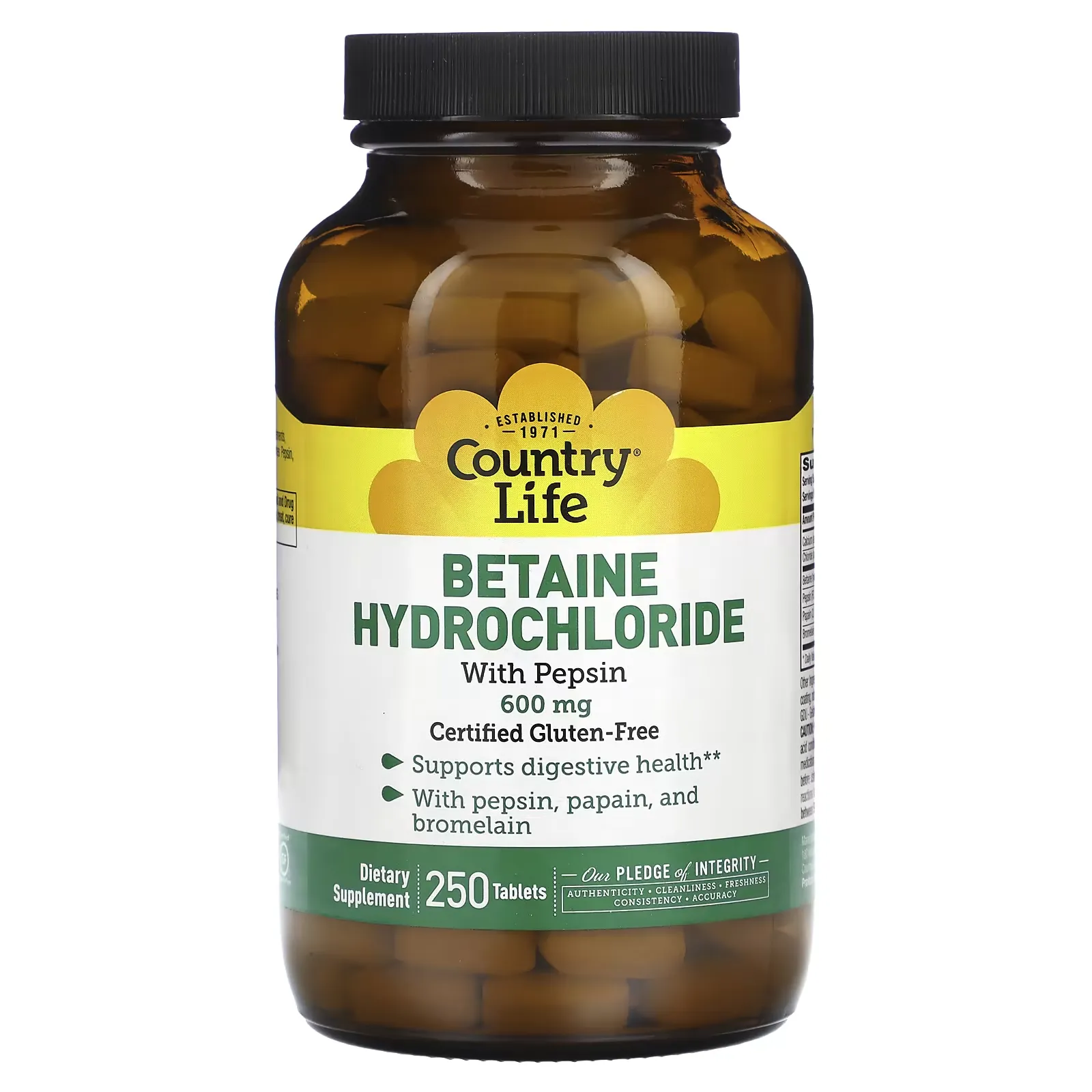 Betaine Hydrochloride with Pepsin, 600 mg, 250 Tablets