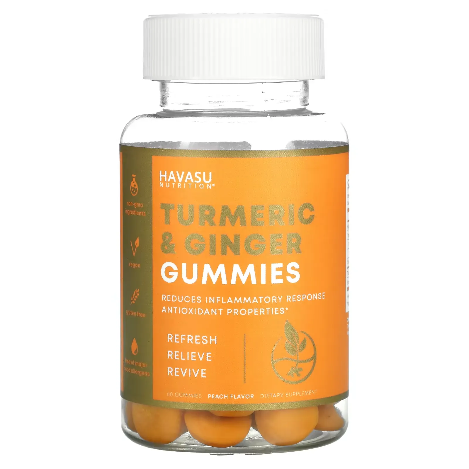 Turmeric & Ginger Gummies, Peach, 60 Gummies