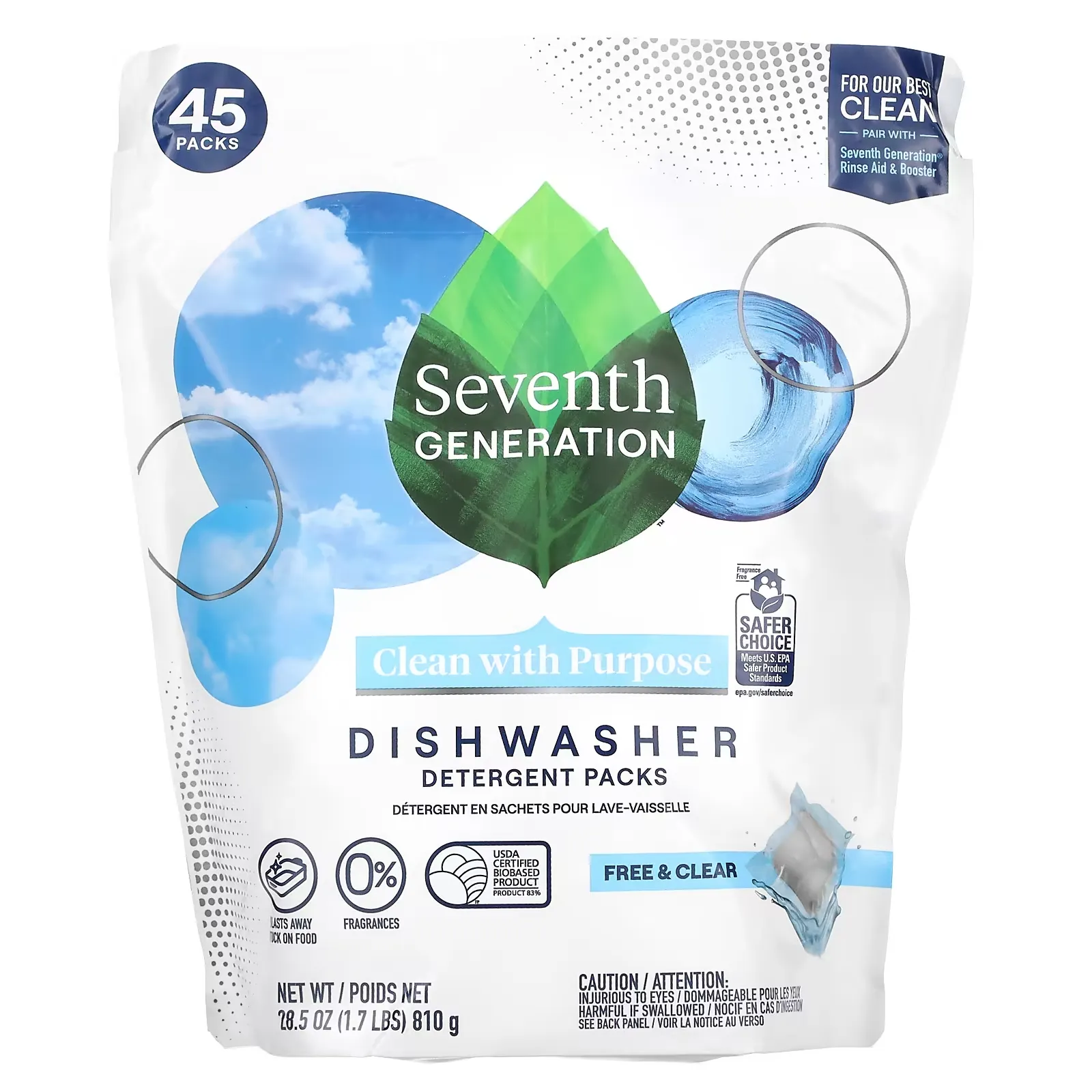 Dishwasher Detergent Packs, Free & Clear, 45 Packs, 1.7 lbs (810 g)