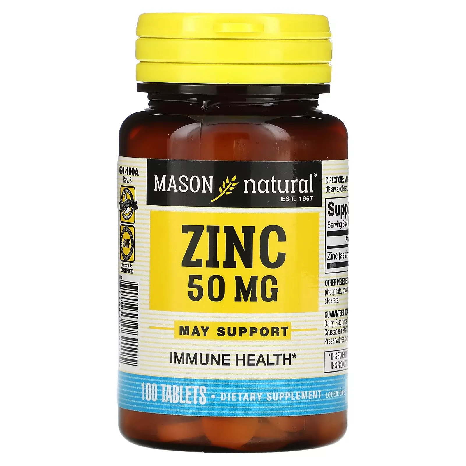 Zinc, 50 mg, 100 Tablets