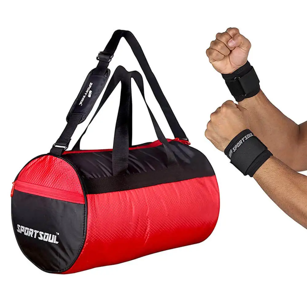 SportSoul Workout & Gym Set Combo,  Red & Black (Wrist Supports)