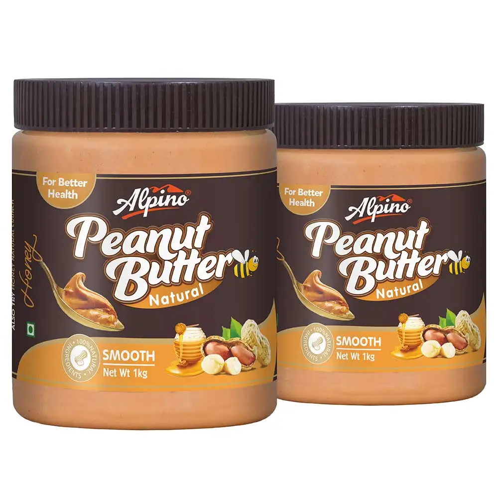 Alpino Natural Honey Peanut Butter (Pack of 2),  1 kg  Smooth