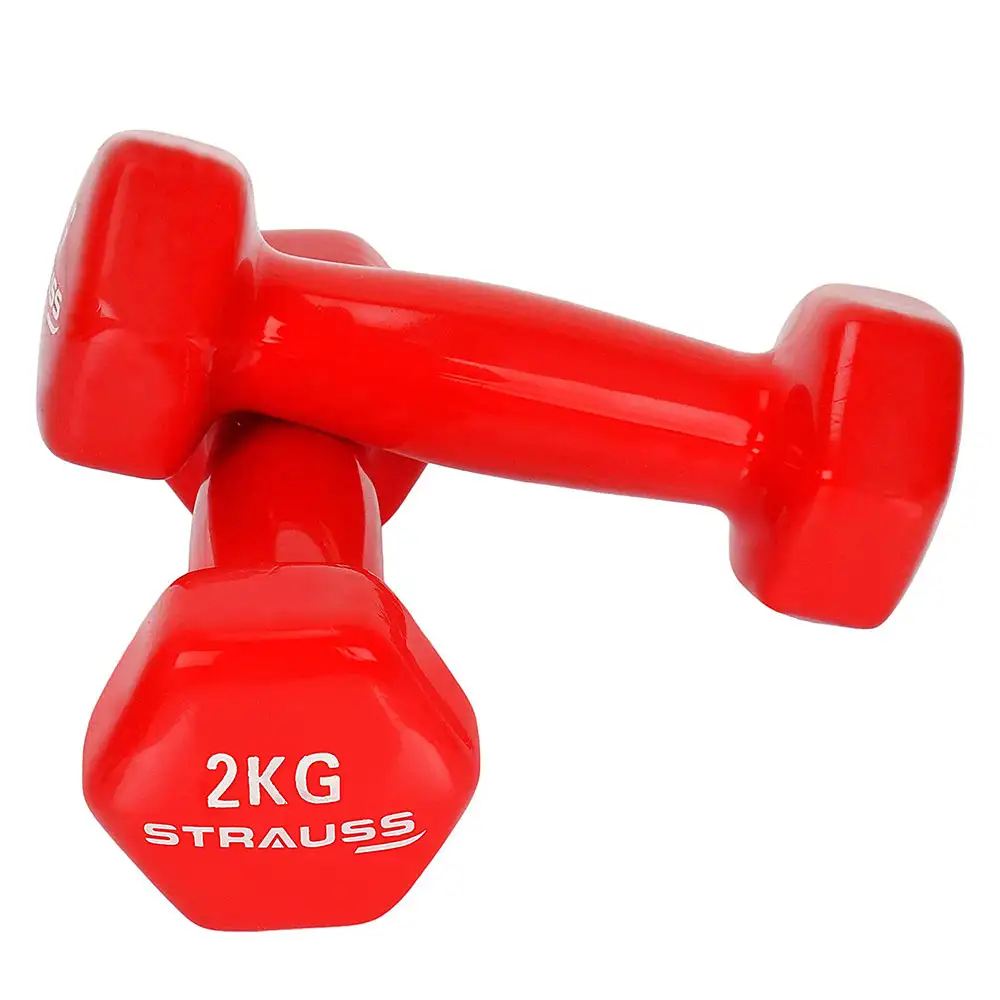 Strauss Vinyl Dumbbell,  Red (Pair)  2 kg