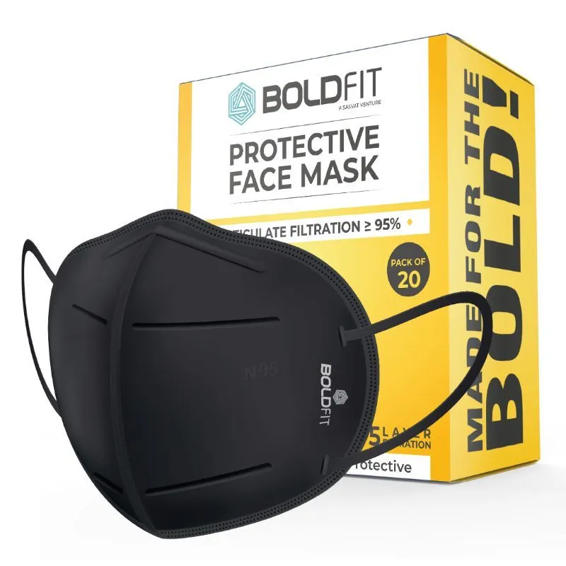 Boldfit N95 Mask For Men & Women - 5 Layer - Pack Of 20 (Black)