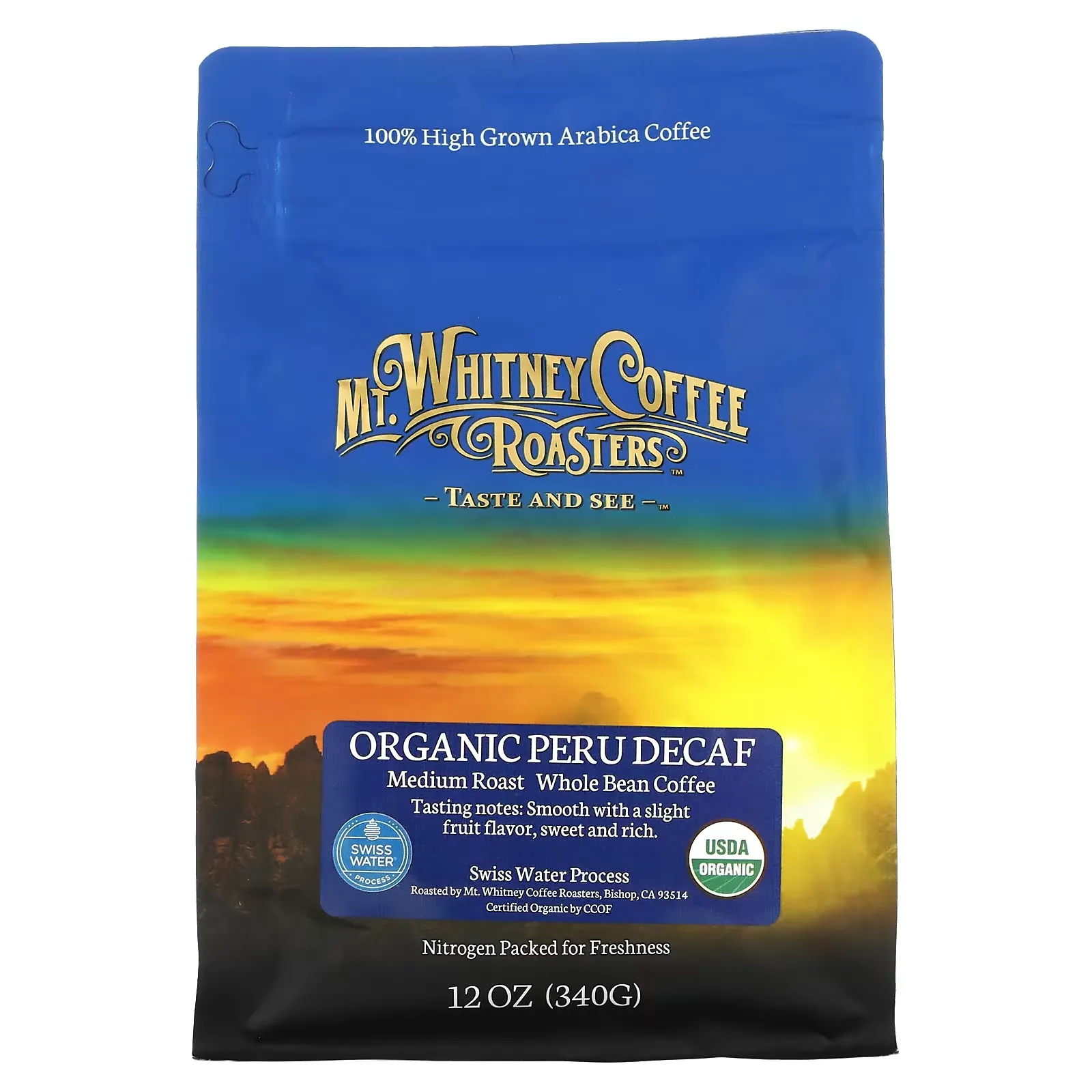 Organic Peru Decaf, Medium Roast Whole Bean, 12 oz (340 g)