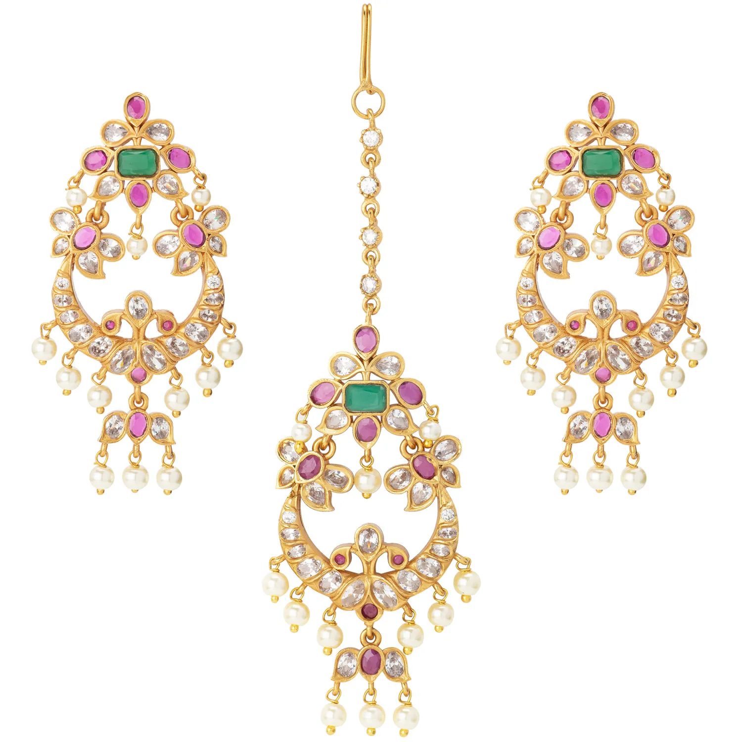 Peora Gold Plated Traditional Jewellery Dangle Drop Earring Maang Tikka Set (PF42ETFET277RG)