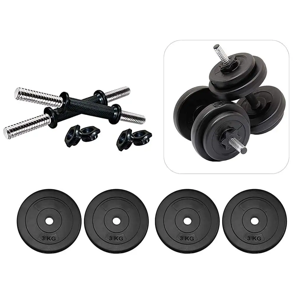 HUSTLE FITNESS Combo 12kg PVC (3kg x 4) Weight Plates Gym Dumbbell Set