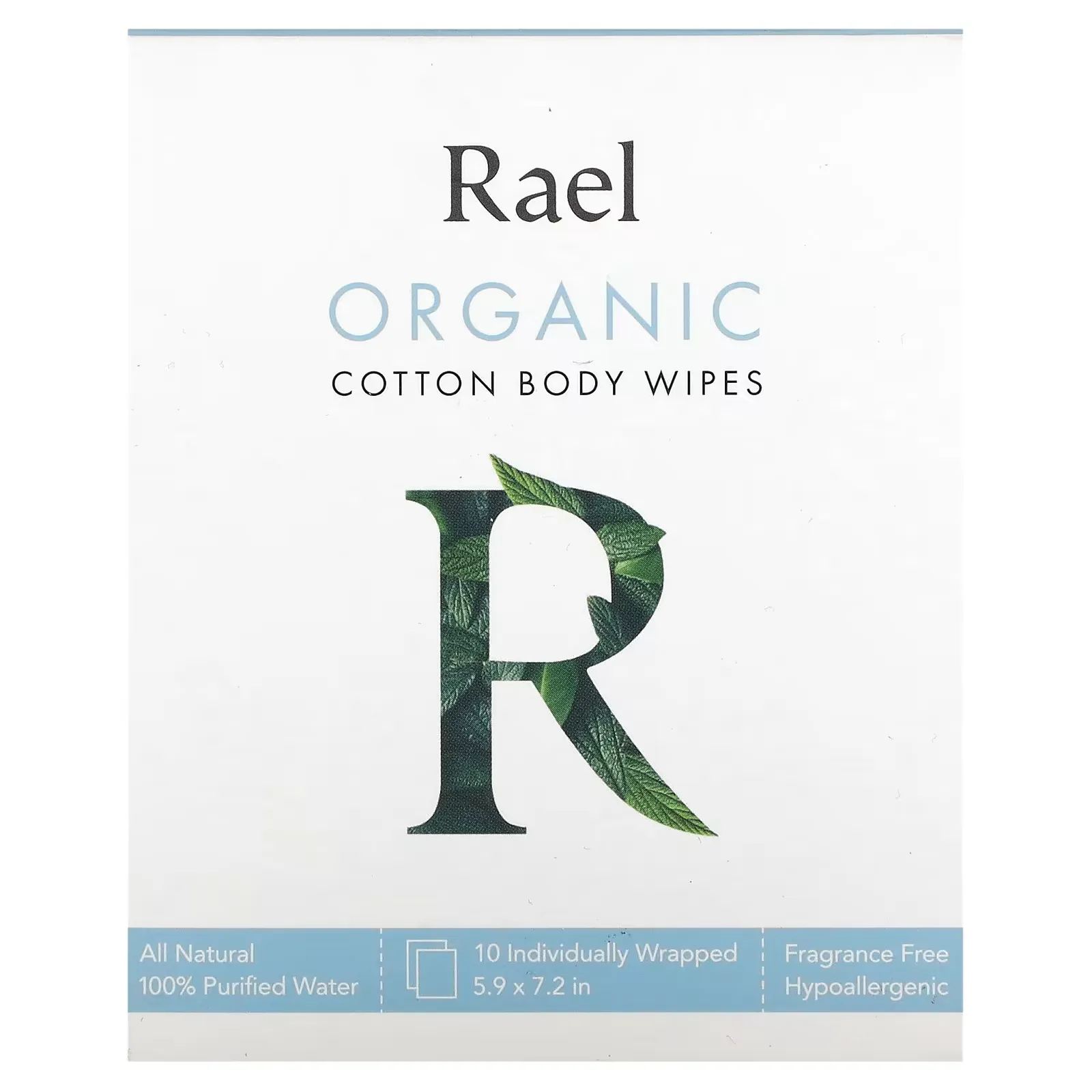 Organic Cotton Body Wipes, Fragrance Free, 10 Individually Wrapped Wipes