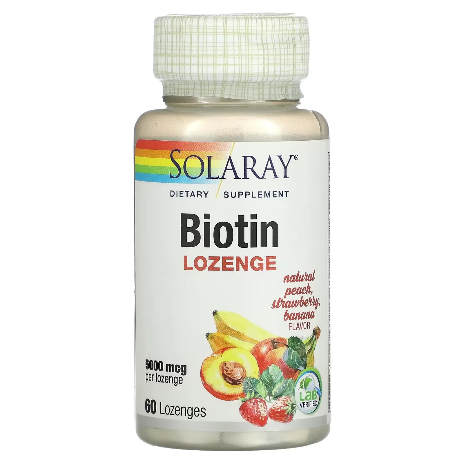 Biotin Lozenge, Natural Peach, Strawberry, Banana, 5,000 mcg, 60 Lozenges