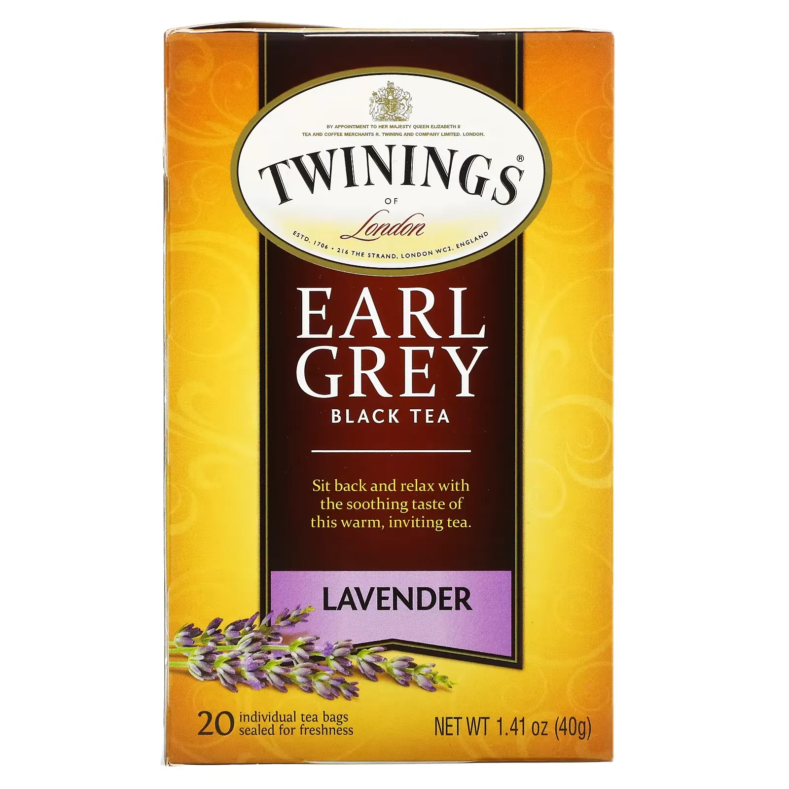 Black Tea, Earl Grey, Lavender, 20 Tea Bags, 1.41 oz (40 g)