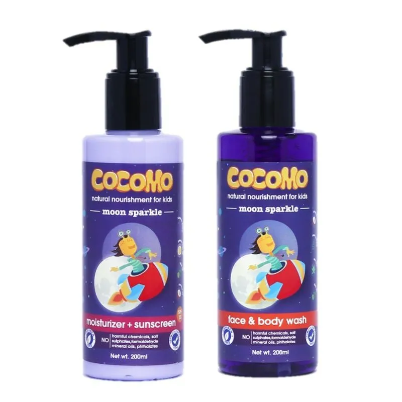 Cocomo Natural Kids Skin Care Combo - Moon Sparkle Body Wash + Sunscreen Lotion SPF 15