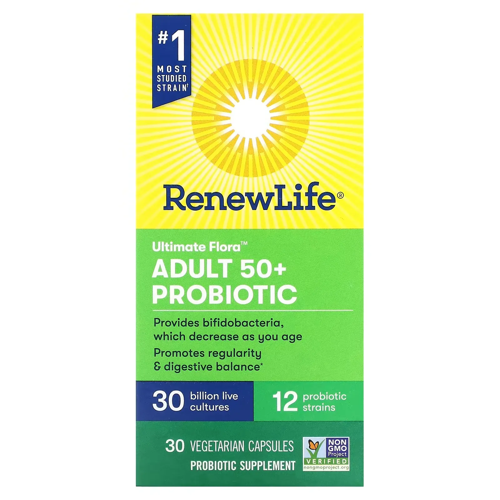 Ultimate Flora,  Adult 50+ Probiotic, 30 Billion Live Cultures, 30 Vegetarian Capsules