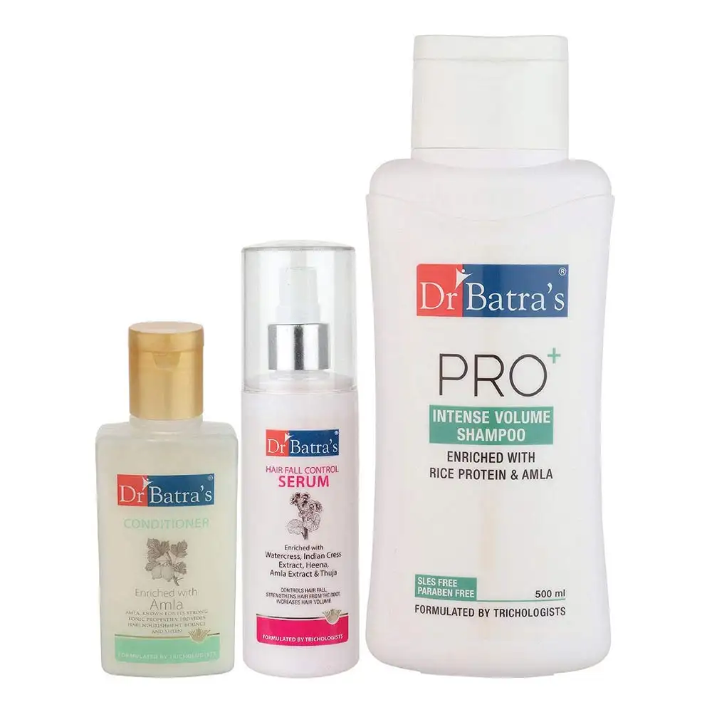 Dr Batra's Hair Fall Control Serum -125 ml, Conditioner - 100 ml & Pro+ Intense Volume Shampoo - 500 ml Combo,  3 Piece(s)/Pack  Hair Care