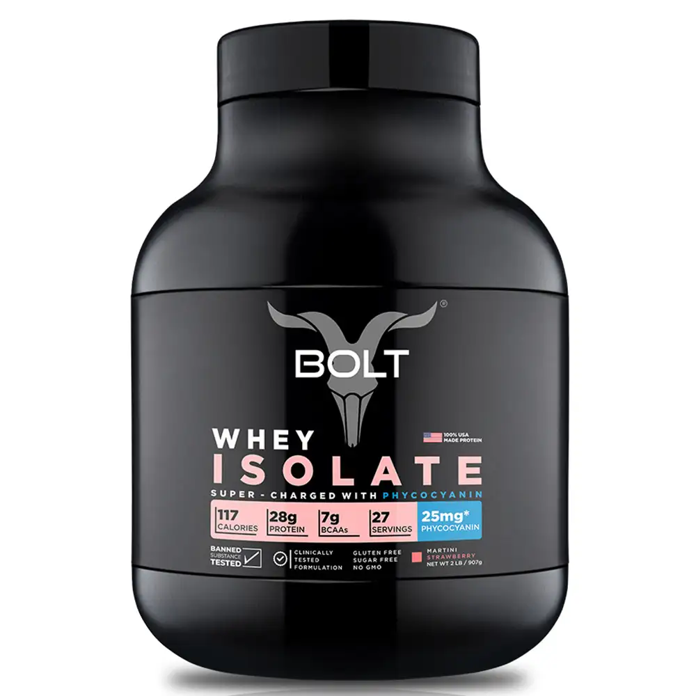 Bolt Whey Isolate Super-Charged With Phycocyanin,  2 lb  Martani Strawberry