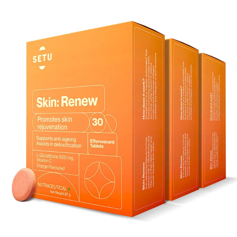 Setu Skin Renew Glutathione With Vitamin C For Clear, Glowing Skin-Pack of 3 - 90 Effervescent Tabs