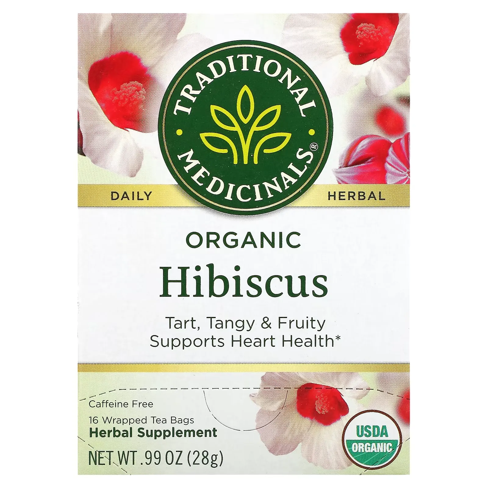 Organic Hibiscus, Caffeine Free, 16 Wrapped Tea Bags, 0.06 oz (1.75 g) Each