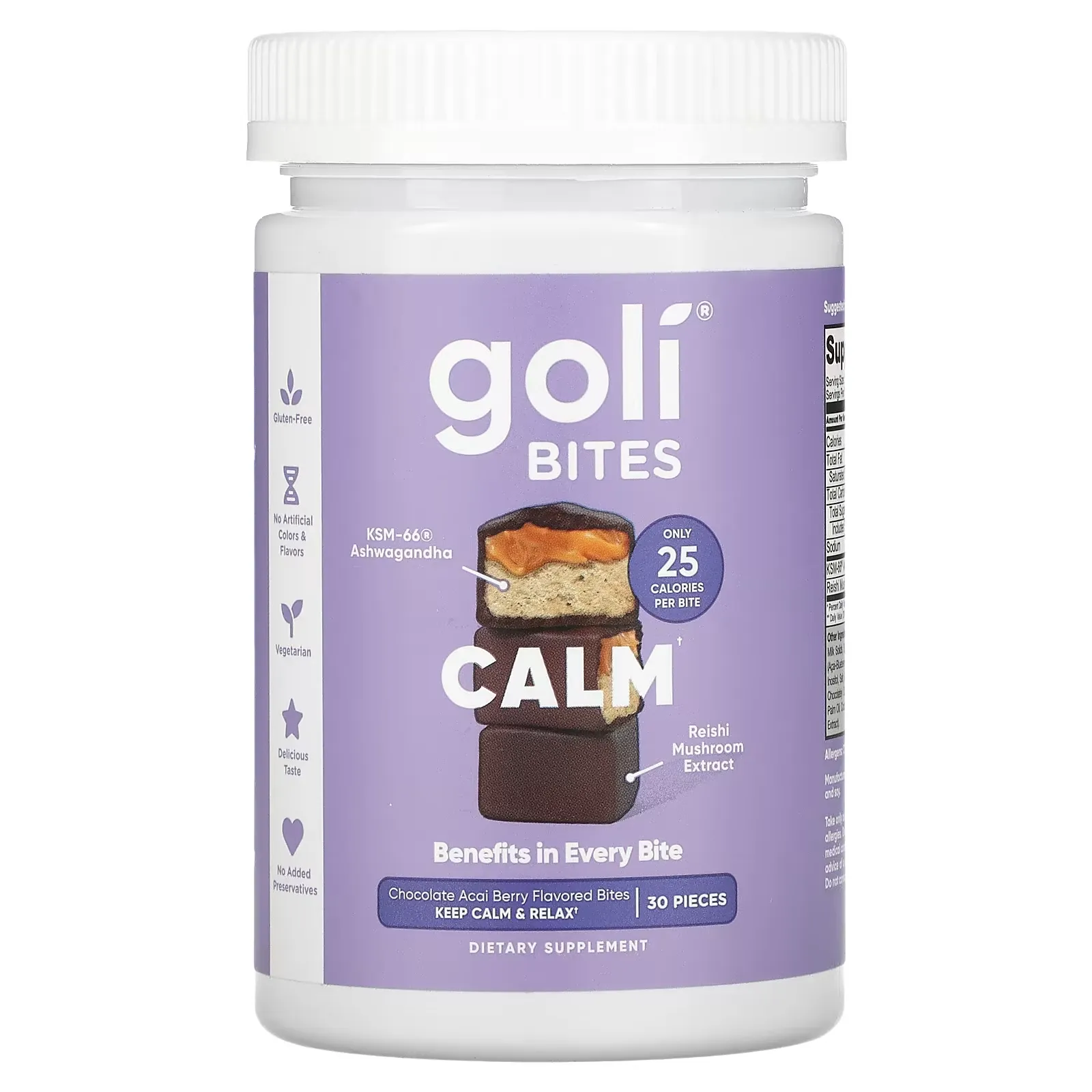 Calm Bites, Chocolate Acai Berry, 30 Pieces