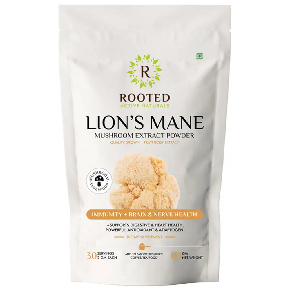 Rooted Active Naturals Lion's Mane Mushroom Extract Powder,  60 g