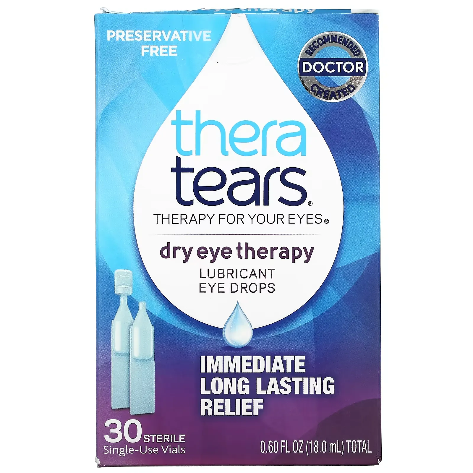 Dry Eye Therapy, Lubricant Eye Drops, 30 Sterile Single-Use Vials