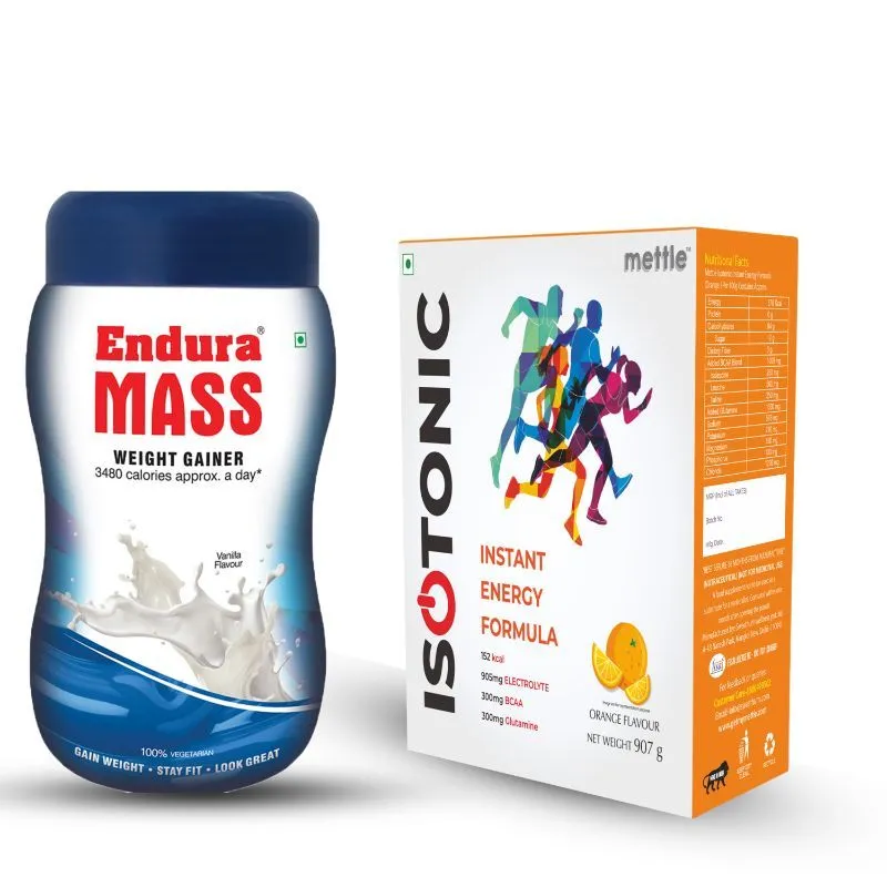 Endura Mass Weight Gainer Vanilla Flavour With Mettle Isotonic Energy Drink Orange