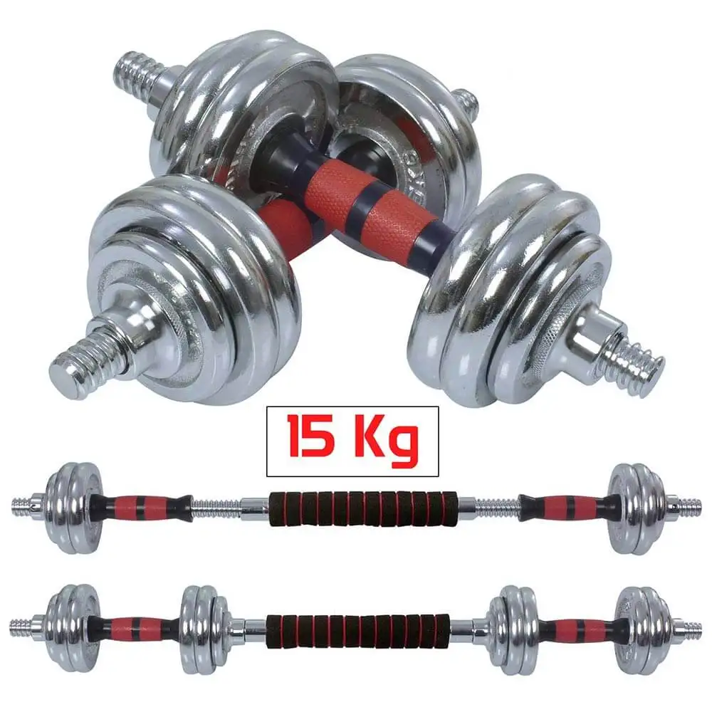 Fitsy Chrome Dumbbell Set Rubber Grip (AR2483),  Silver  15 kg