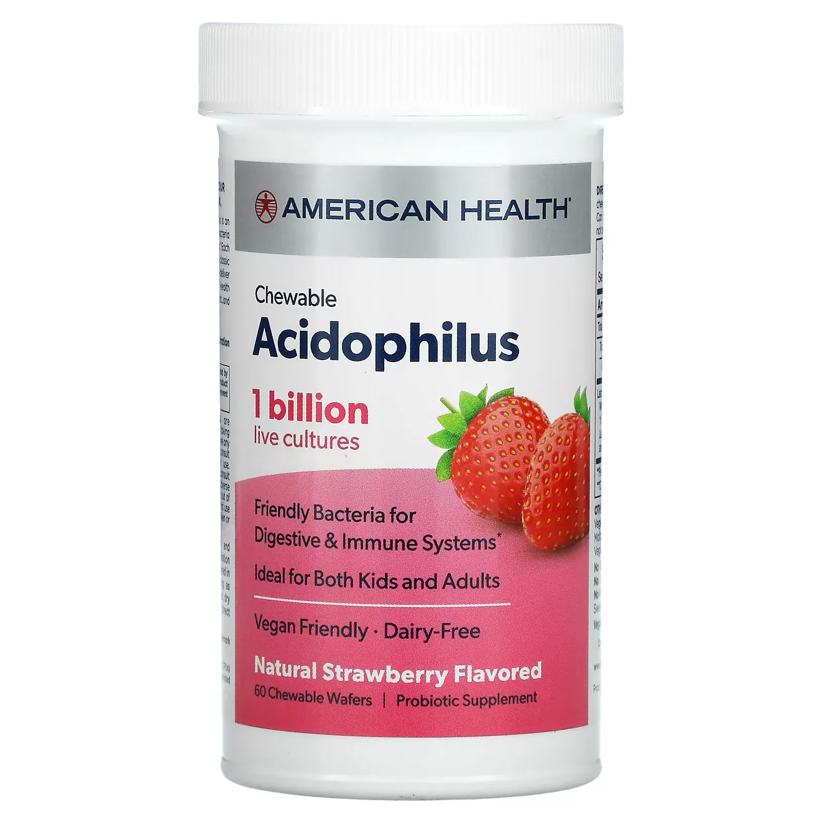 Chewable Acidophilus, Natural Strawberry, 60 Chewable Wafers