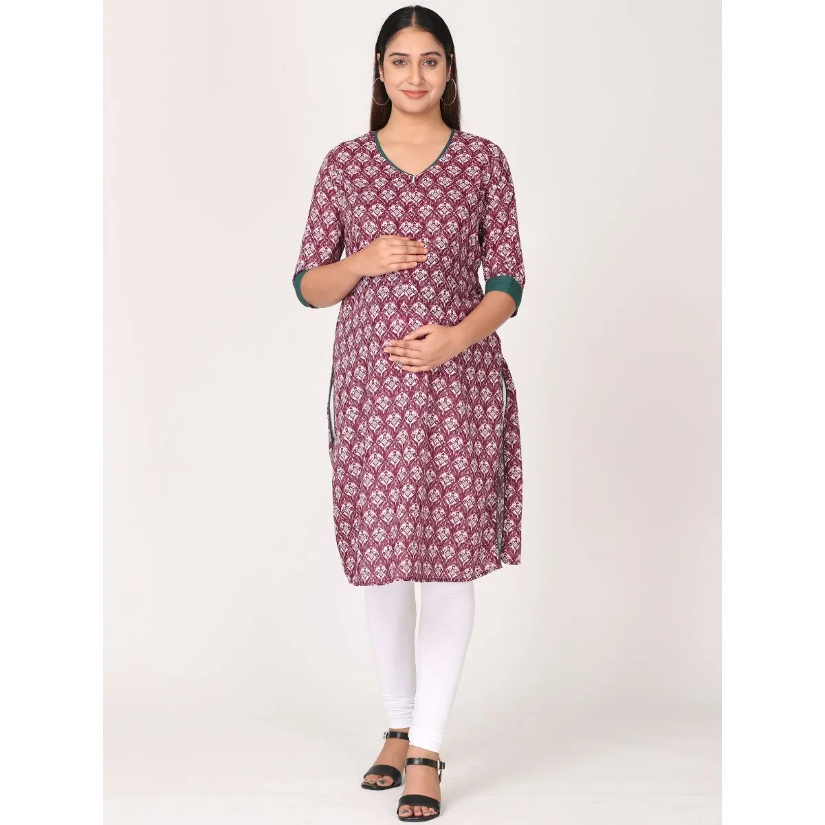 Morph Maternity Feeding Kurta With Vertical Nursing - Magenta (M)