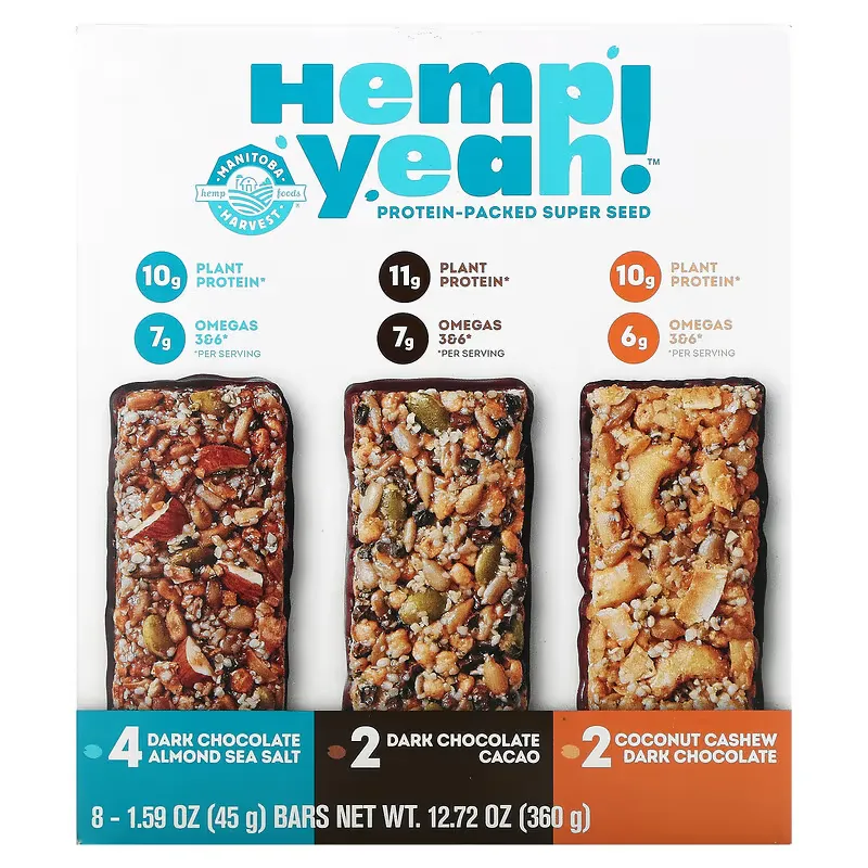 Hemp Yeah! Protein Bar, Variety Pack, 8 Bars, 1.59 oz (45 g) Each