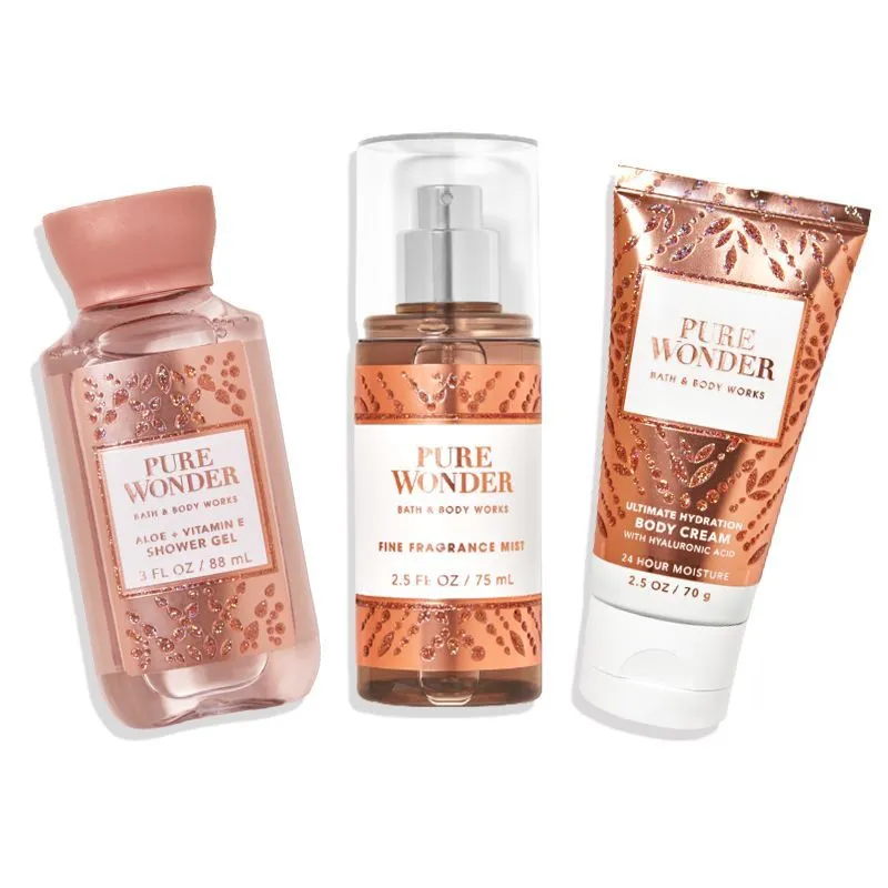 Bath & Body Works Pure Wonder Shower Gel, Body Cream & Fragrance Mist Travel Size Combo