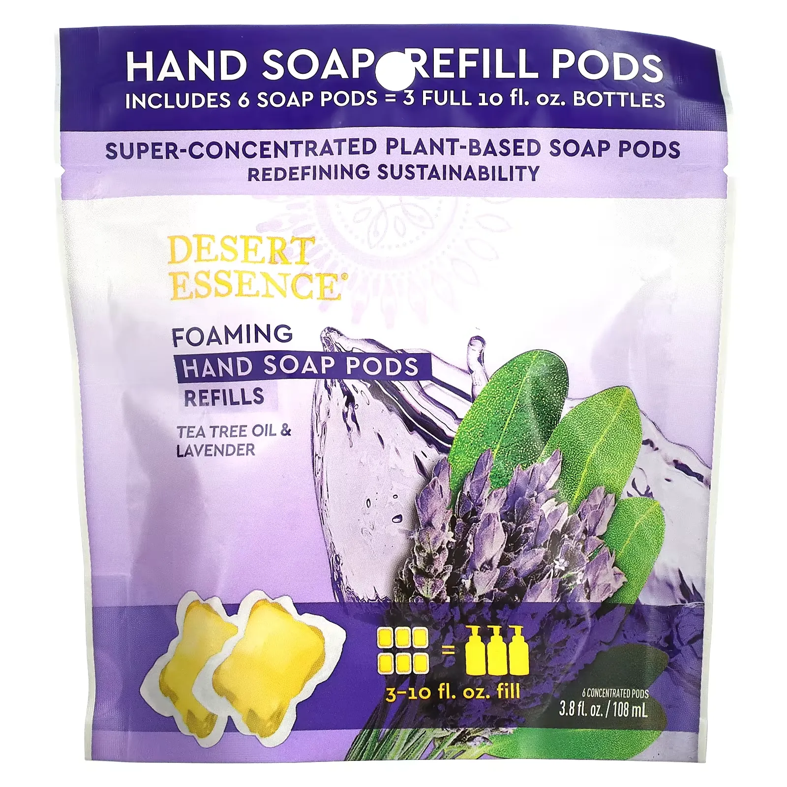 Foaming Hand Soap Pods, Refills, Tea Tree Oil & Lavender, 6 Concentrated Pods, 3.8 fl oz (108 ml)