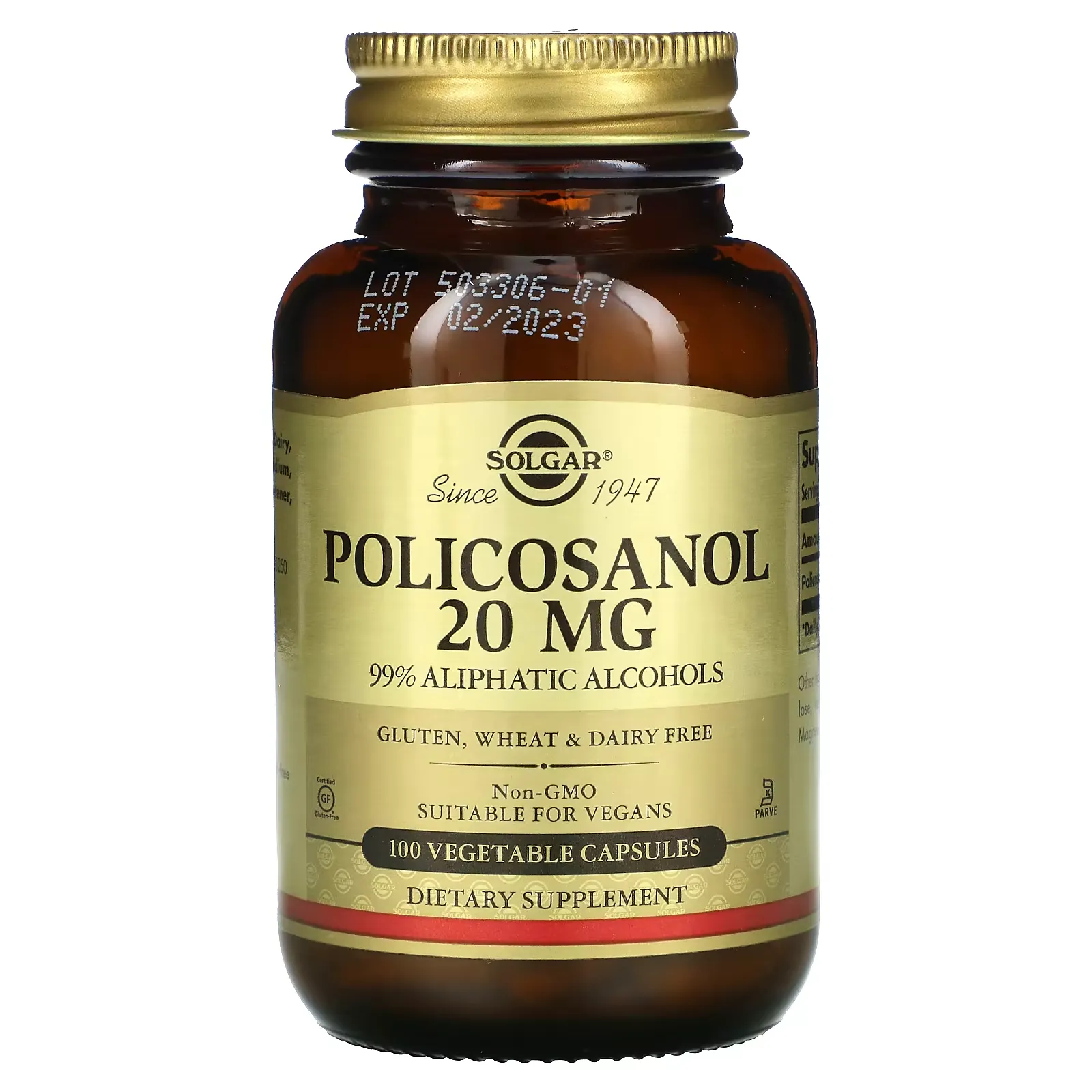 Policosanol, 20 mg, 100 Vegetable Capsules