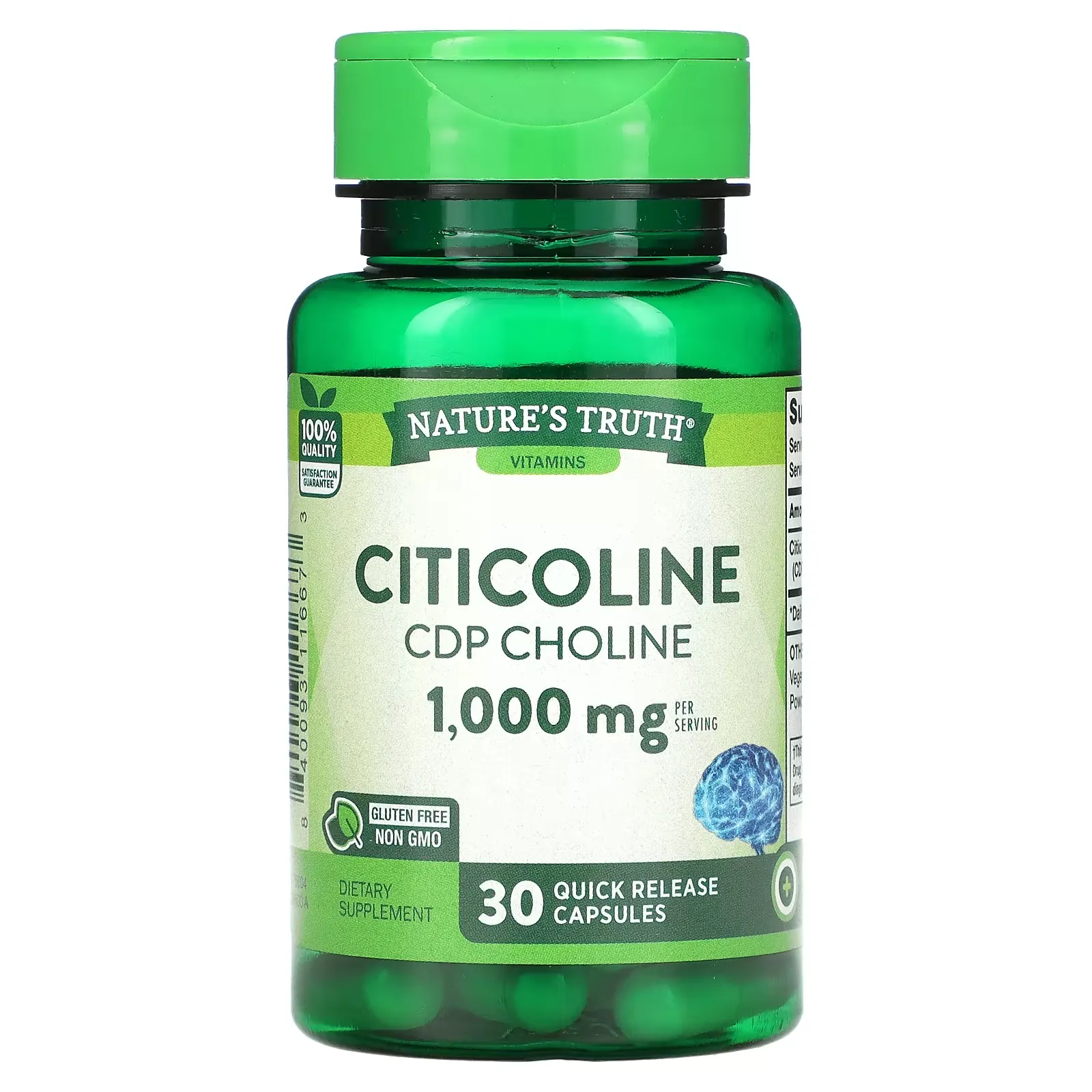 Citicoline CDP Choline, 1,000 mg, 30 Quick Release Capsules