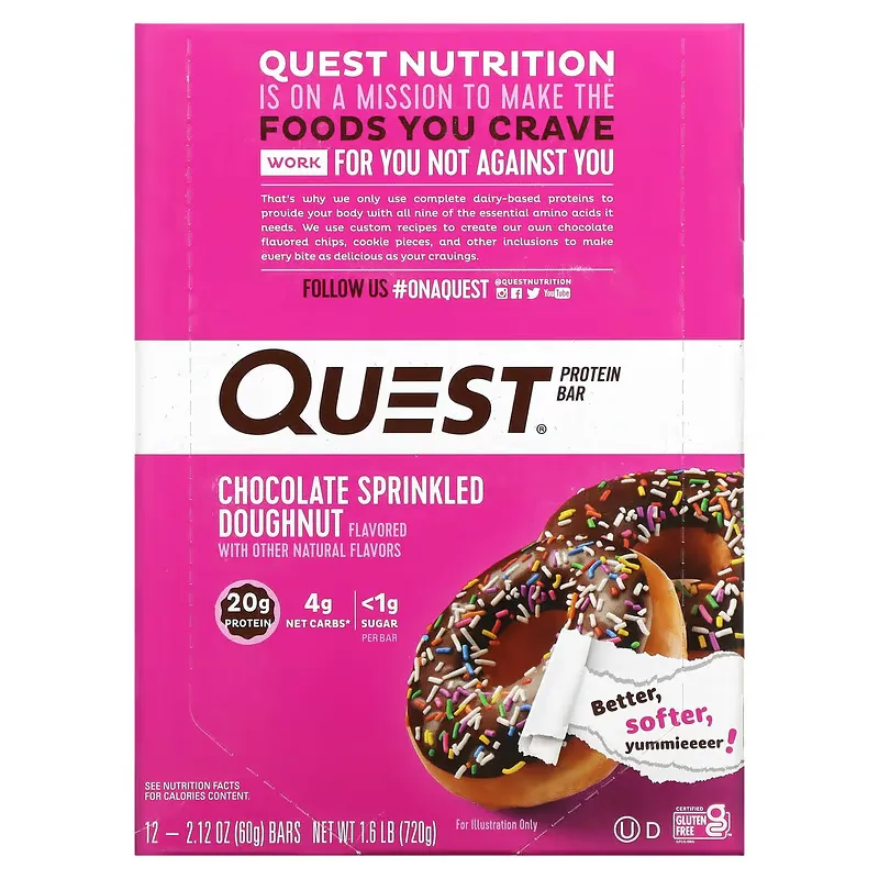 Protein Bar, Chocolate Sprinkled Doughnut, 12 Bars, 2.12 oz (60 g) Each