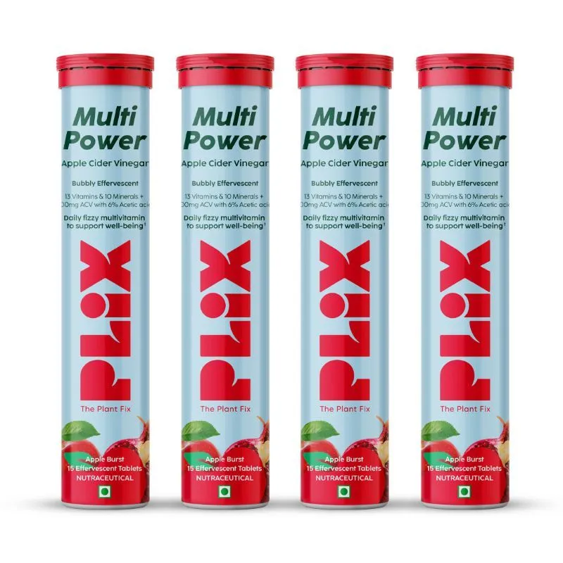 Plix Multi Power Acv Fizzy Effervescent Tablets With Vitamin B12 - Pack Of 4