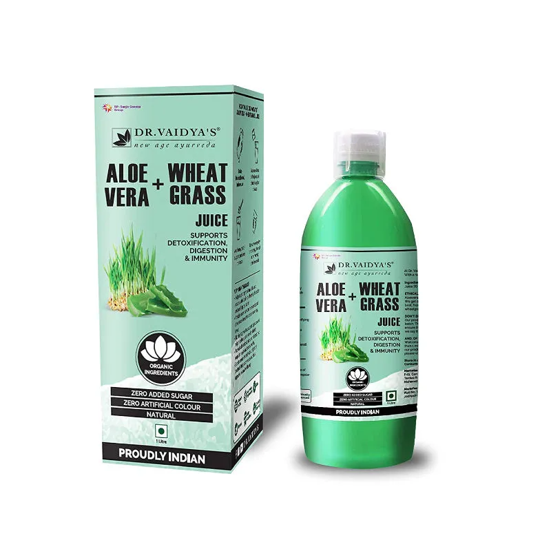 Dr. Vaidya's Aloevera And Wheatgrass Juice - Supports Detoxification , Digestion & Immunity