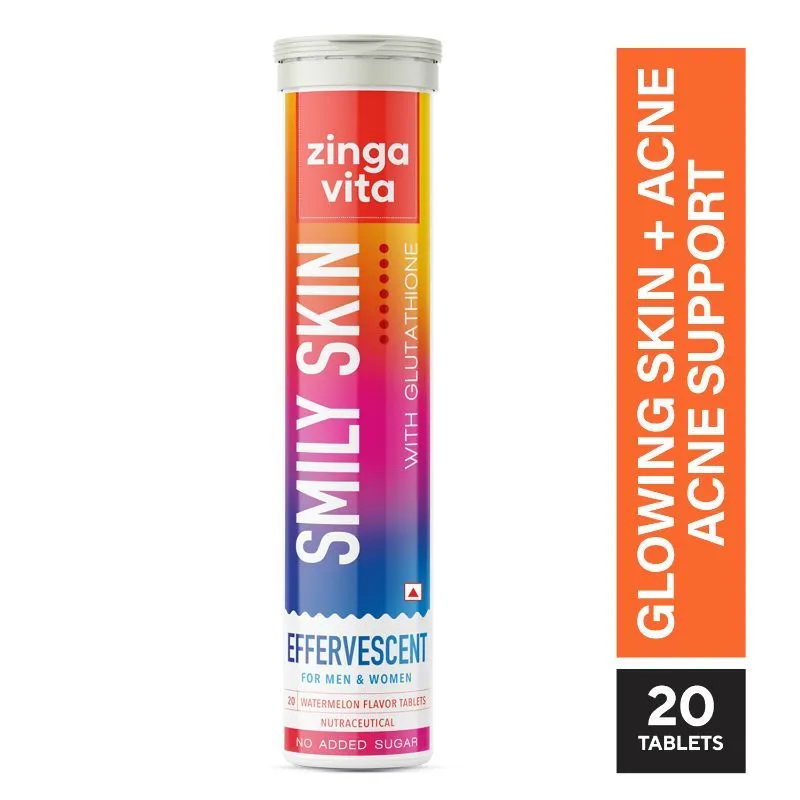 Zingavita Smily Skin Glutathione + Vitamin E Tablets for Glowing Skin - Watermelon Flavour