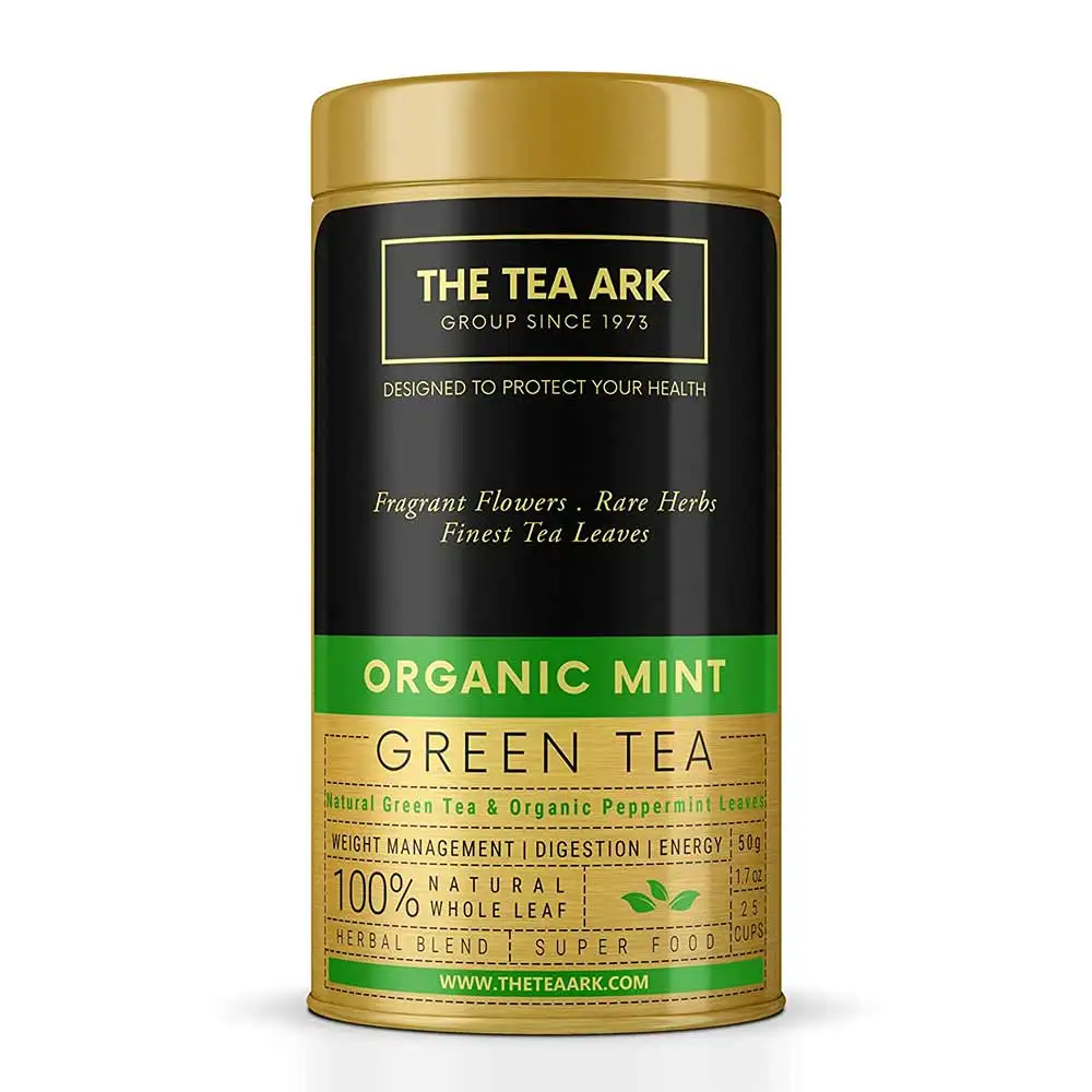 The Tea Ark Organic Mint Green Tea,  50 g  100% Natural - Tin